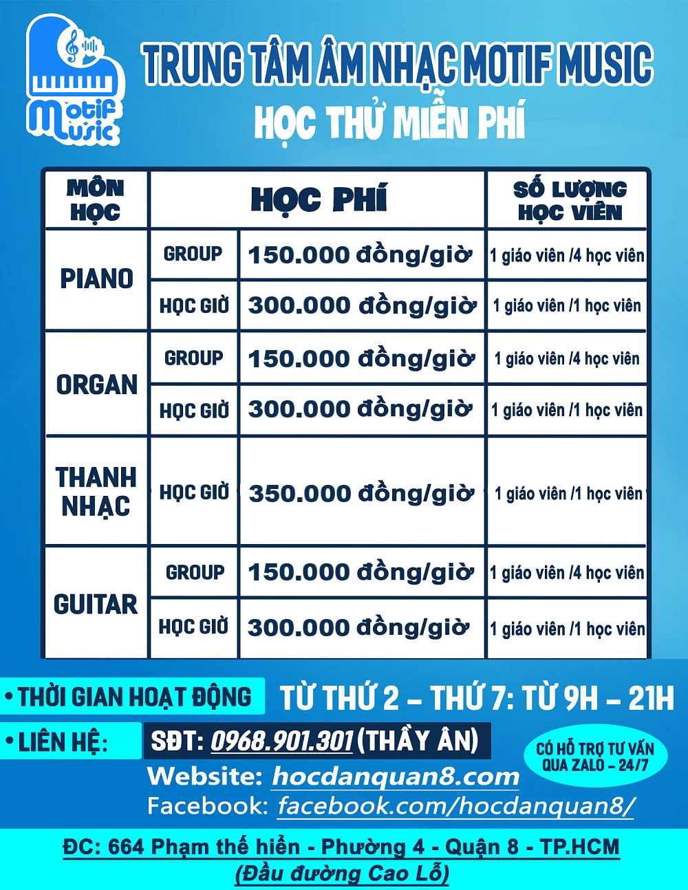 học phí học đàn bình chánh